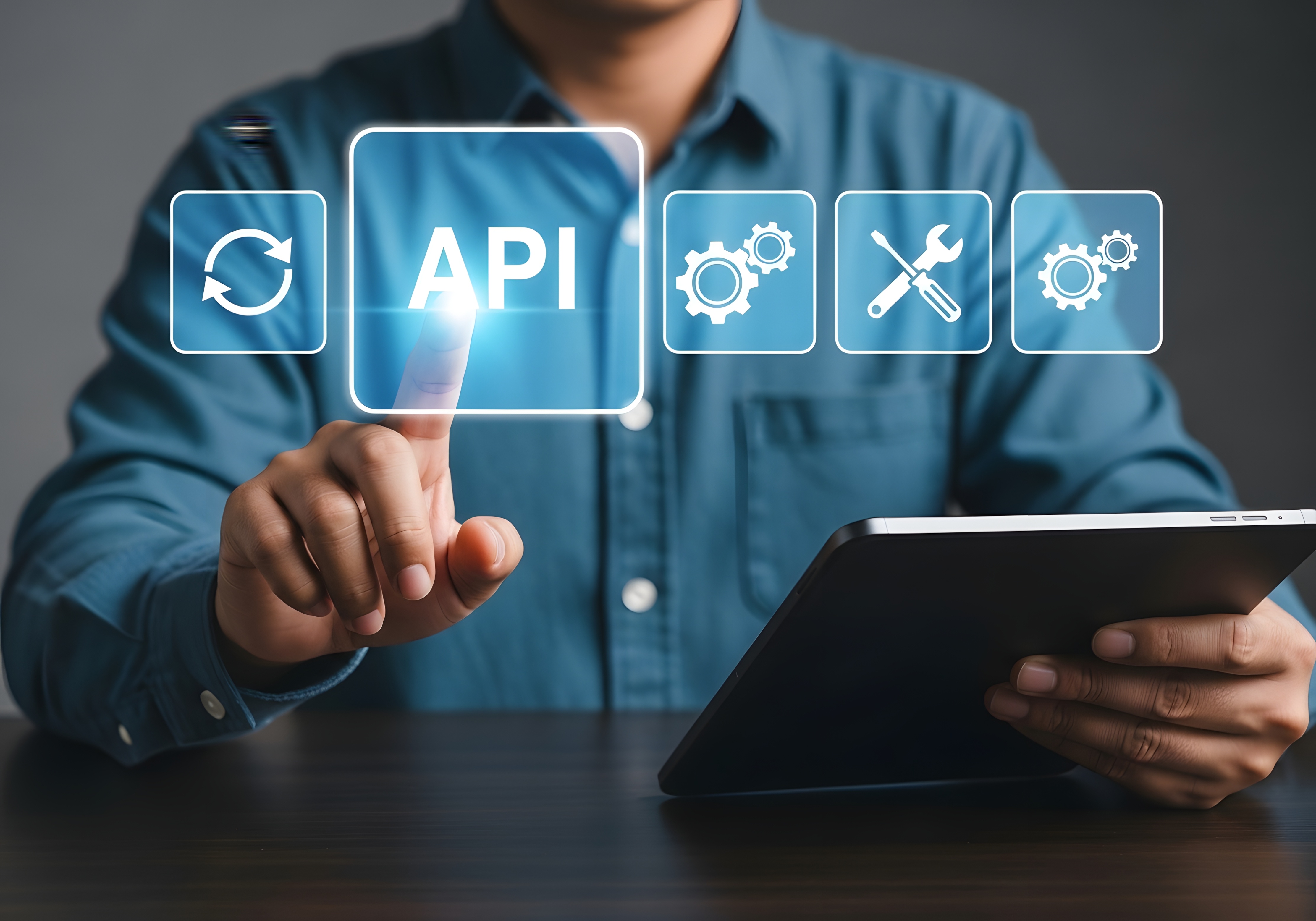 Conceptual illustration of API connectivity and software integration.